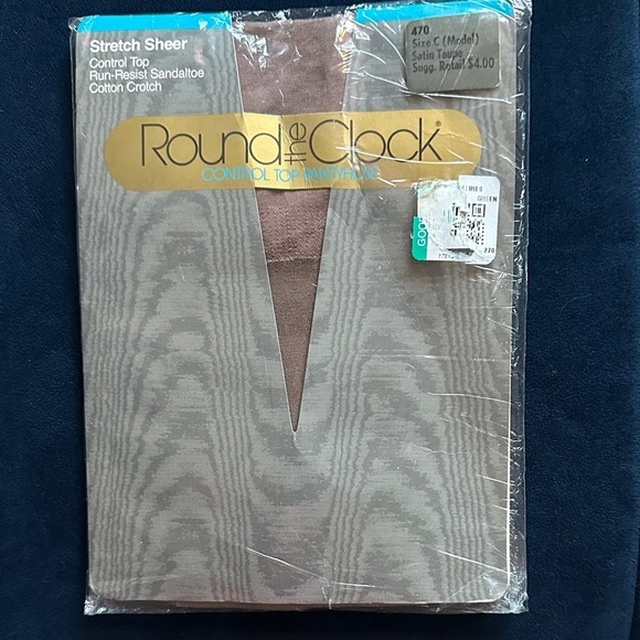 round the clock Accessories - Vintage Round The Clock Control Top Pantyhose In Satin Taupe
